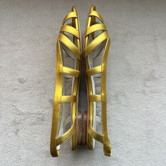 Jil Sander Metallic Gold Cage Peep-Toe Slingback Flat Sandal Women 38.5 US 7.5 - Picture 4 of 13